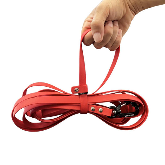 Long red leash for dog training
