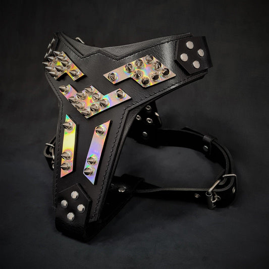 The „Midas“ leather dog harness silver Harnesses