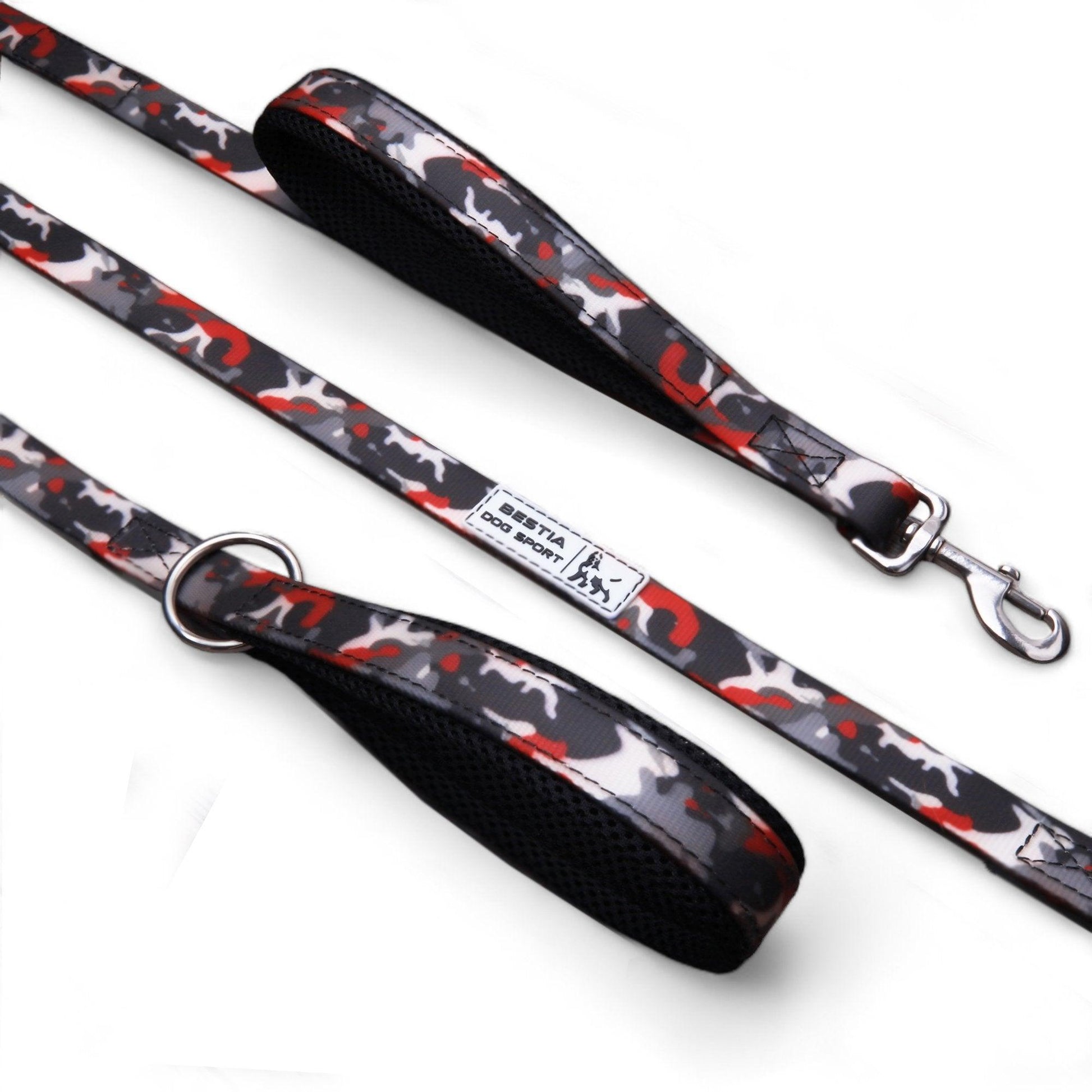 BESTIA DOG SPORT dual handle leash Red Camo - Bestia Collars