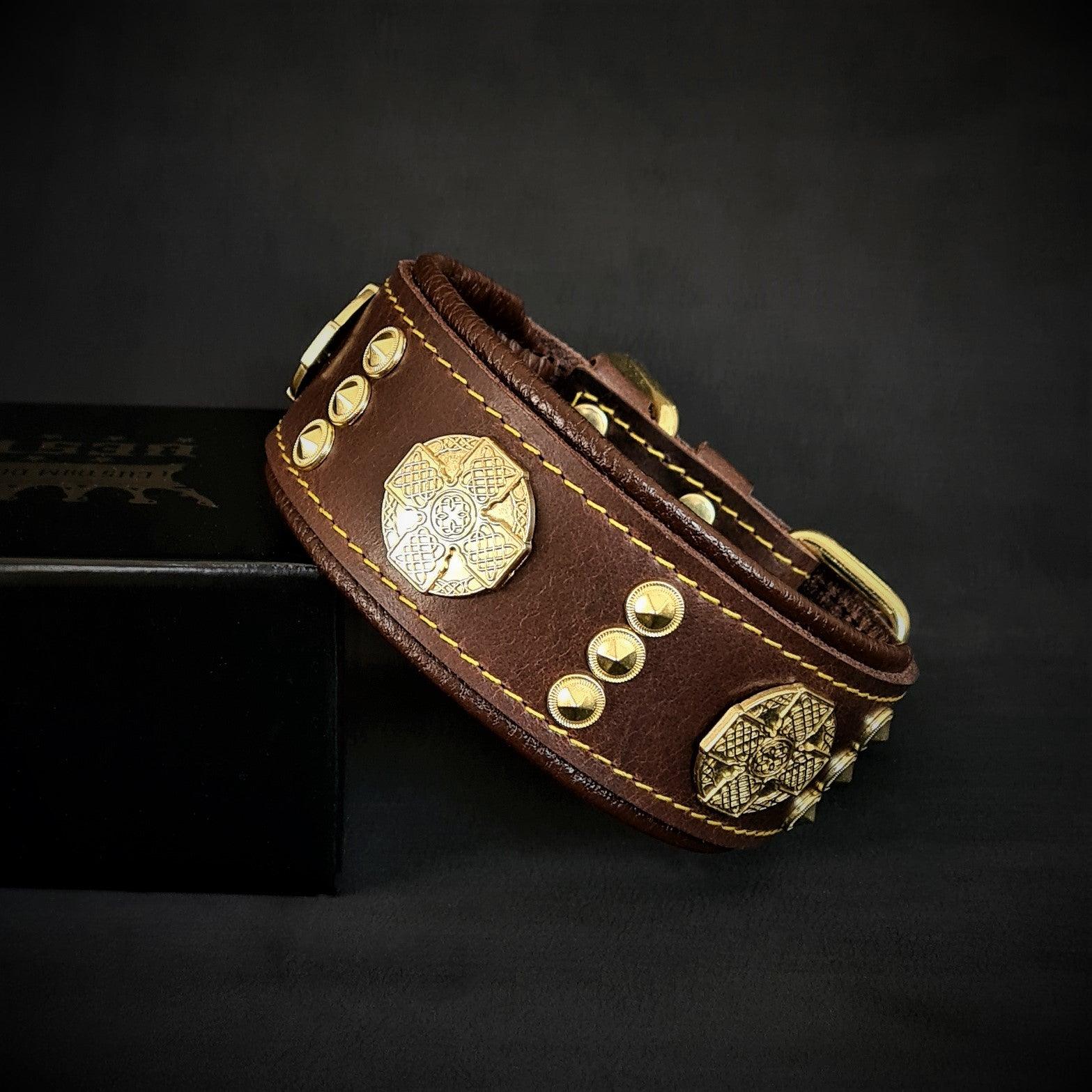 The „Maximus“ collar 2 inch wide gold decoration - Bestia Collars
