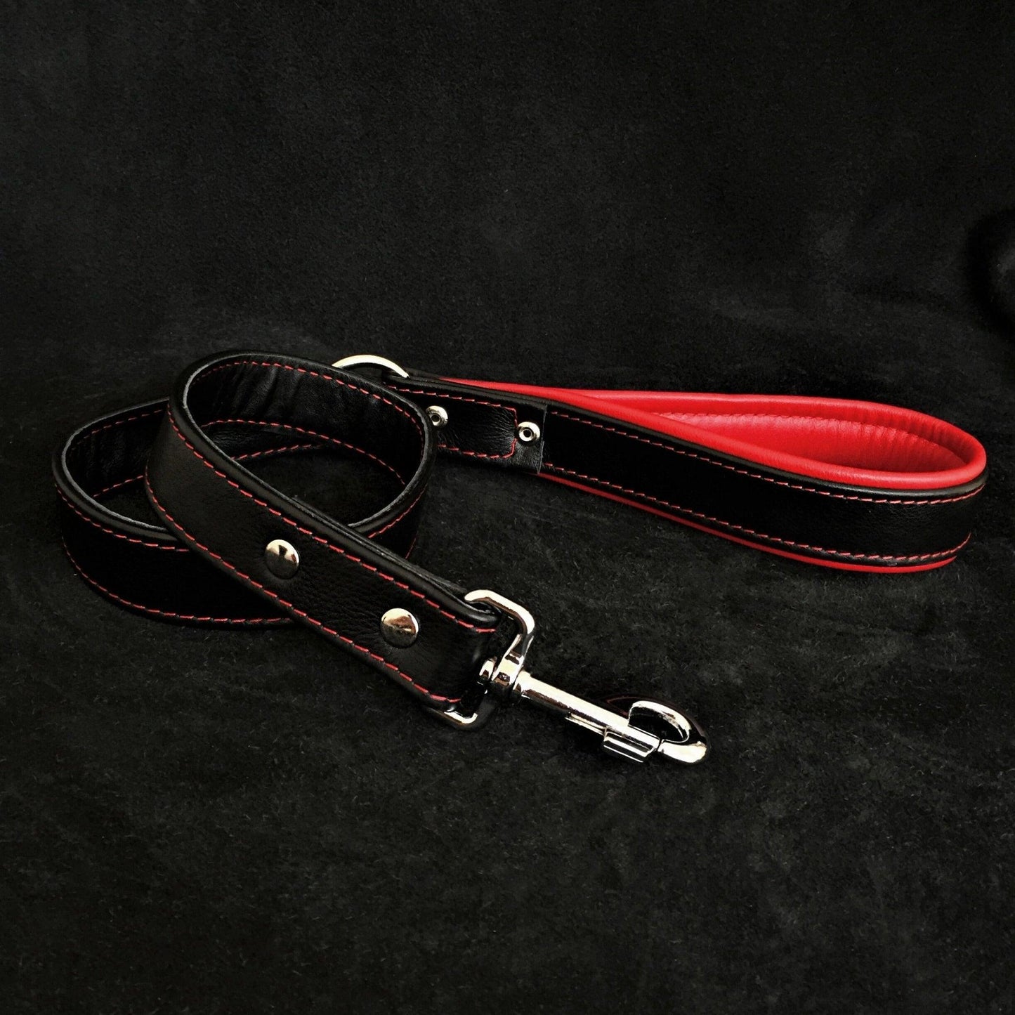 Black soft leather dog leash Leads & Head Collars