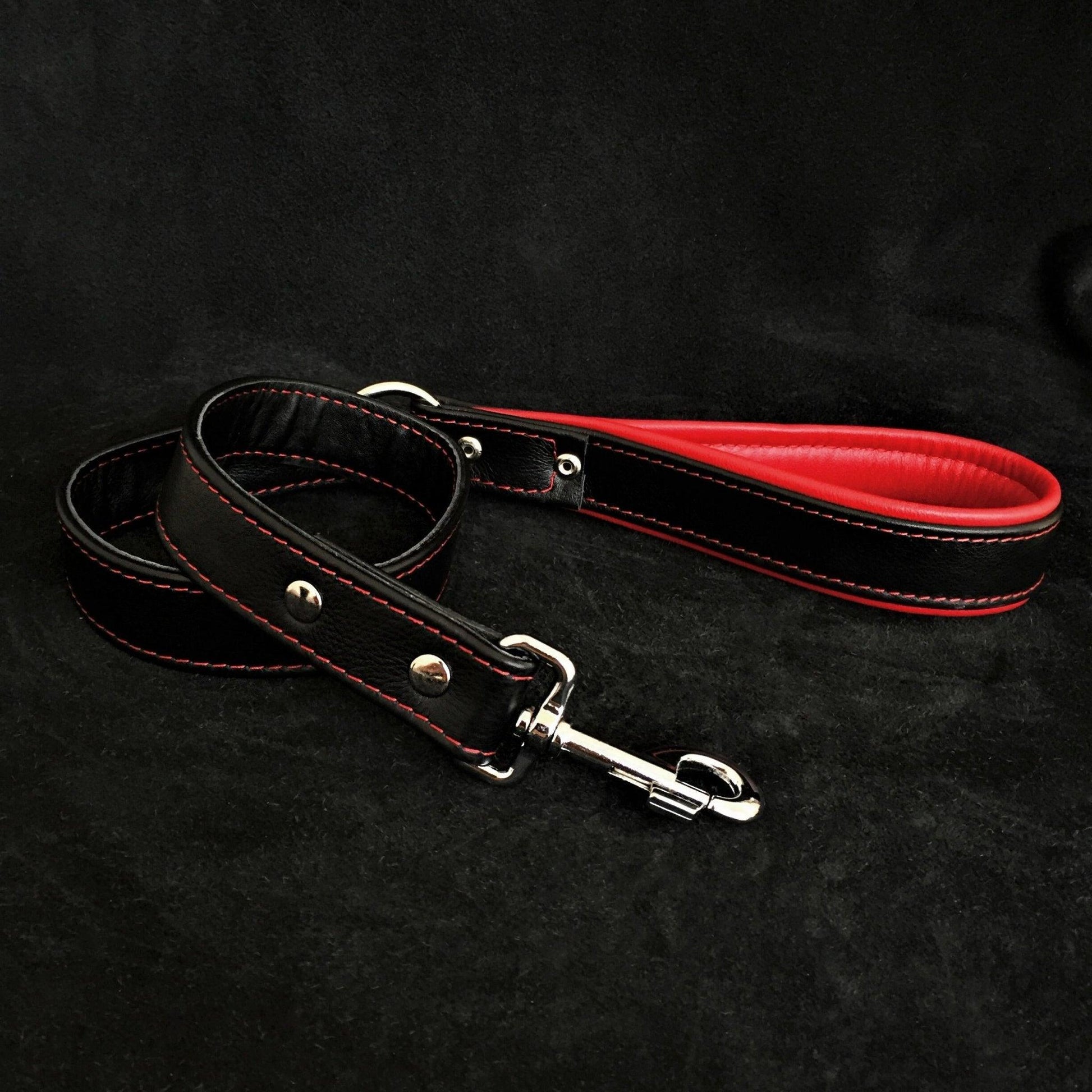 Black soft leather dog leash Leads & Head Collars
