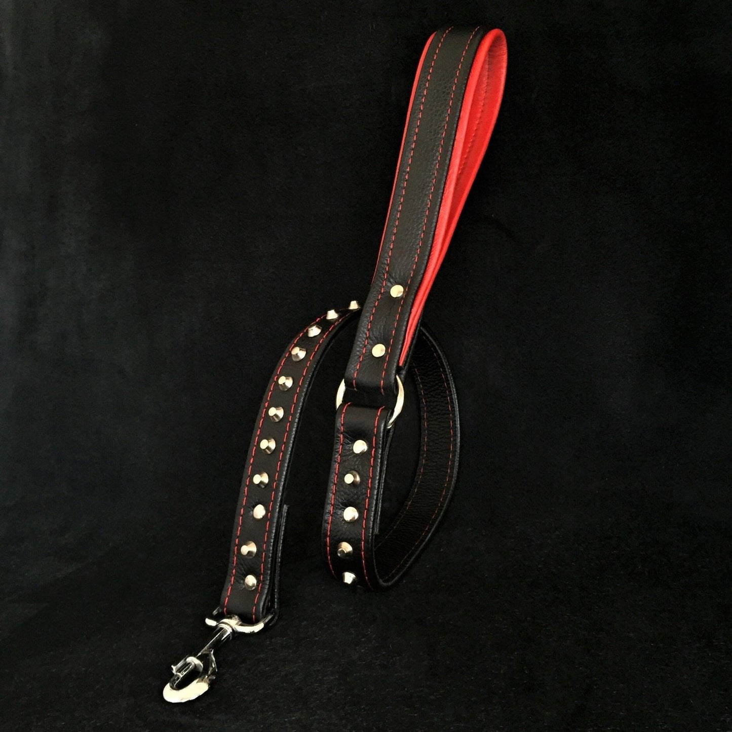 Black soft leather studded leash Leads & Head Collars