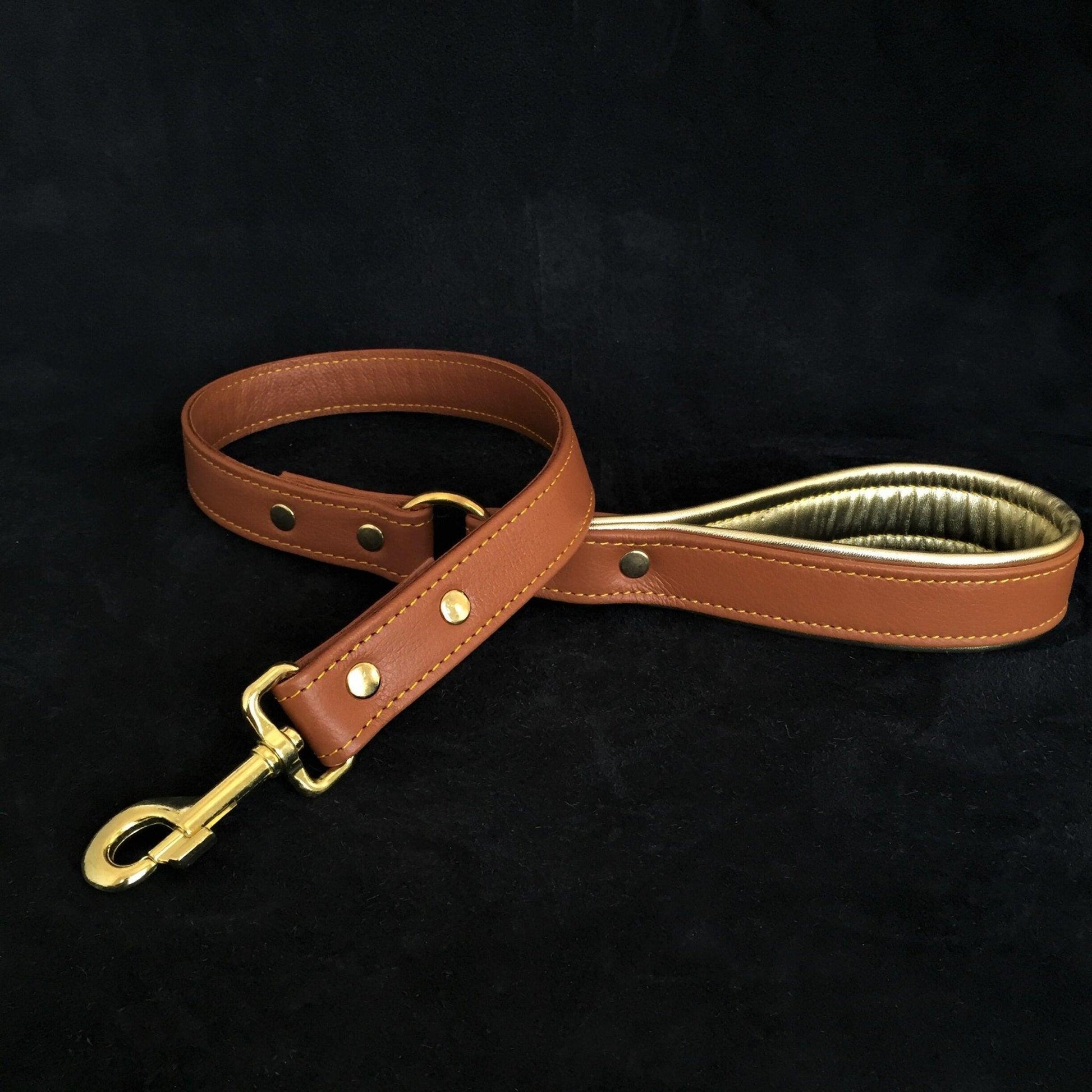 Soft leather brass plated leash Leads & Head Collars