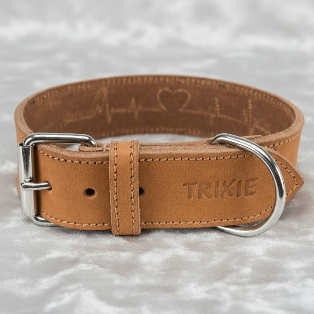Trixie Halsband Hund Rustikal Fett Leder Herzschlag Braun