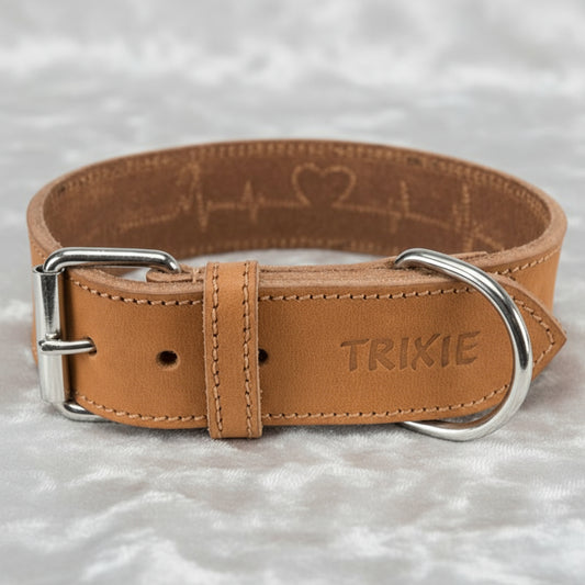 Trixie Halsband Hund Rustikal Fett Leder Herzschlag Braun