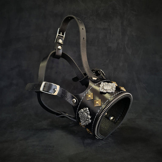 The "Aztec" leather muzzle BLACK Muzzles