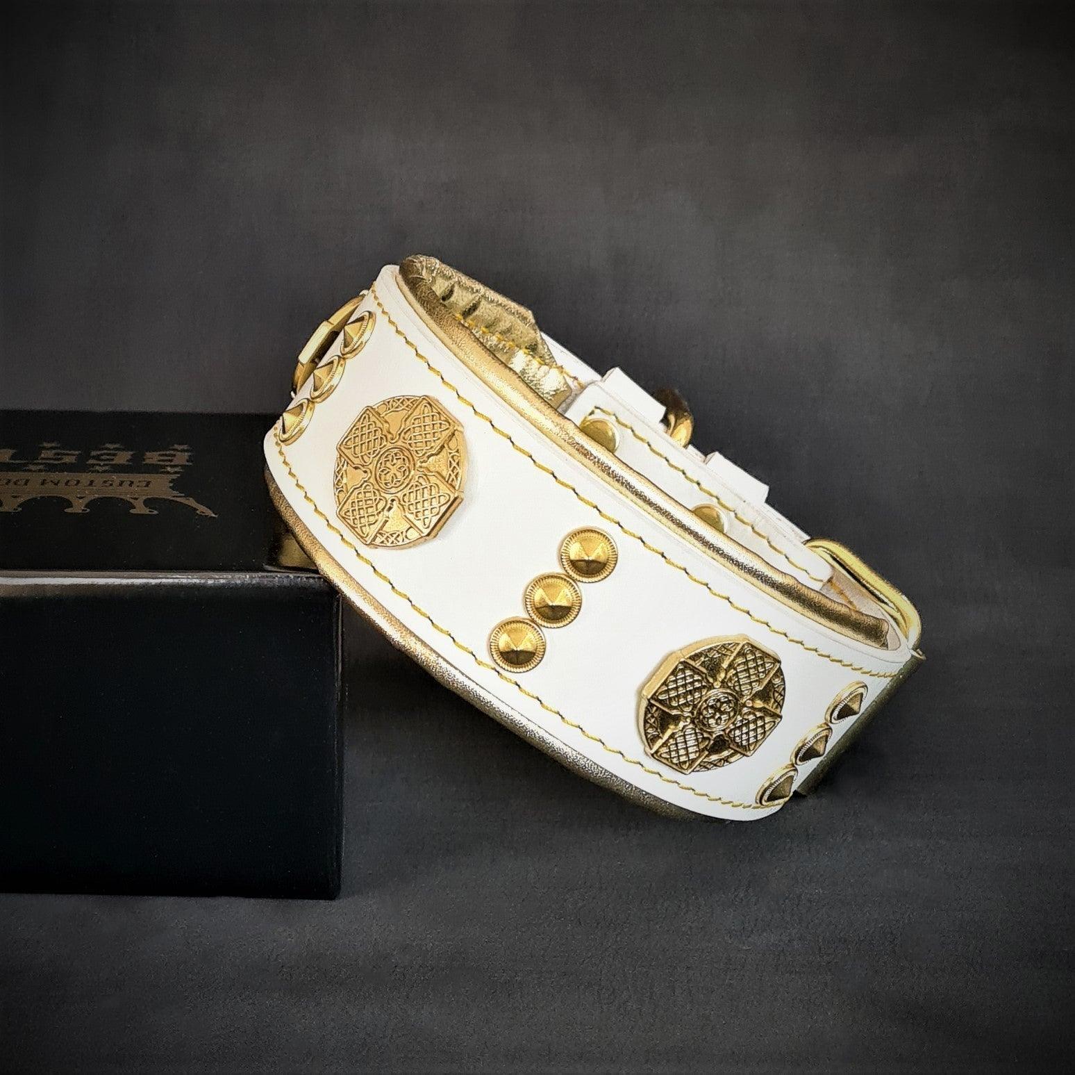 The „Maximus“ collar 2 inch wide white & gold Collars